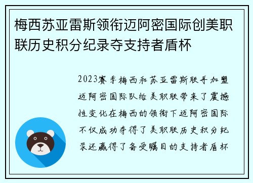 梅西苏亚雷斯领衔迈阿密国际创美职联历史积分纪录夺支持者盾杯